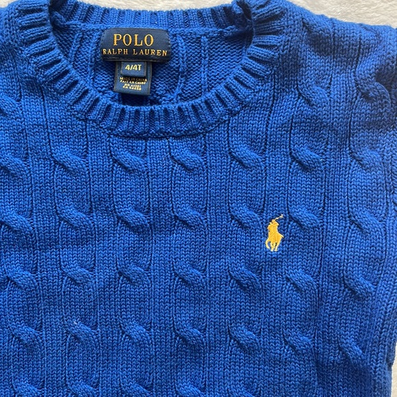 Polo Ralph Lauren Crew Neck Royal Blue Knit Sweater Yellow Logo 4T - Picture 2 of 6
